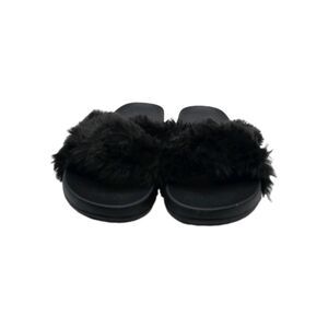 Pink Victoria's Secret Slides Sandals Women's US 5/6 (M)  Black Faux Fur Comfort